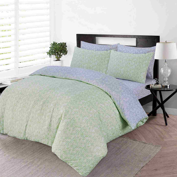 4 Piece Complete Bedding Set Duvet Cover Set With Fitted Bed Sheet & Pillowcases - Silver Sage