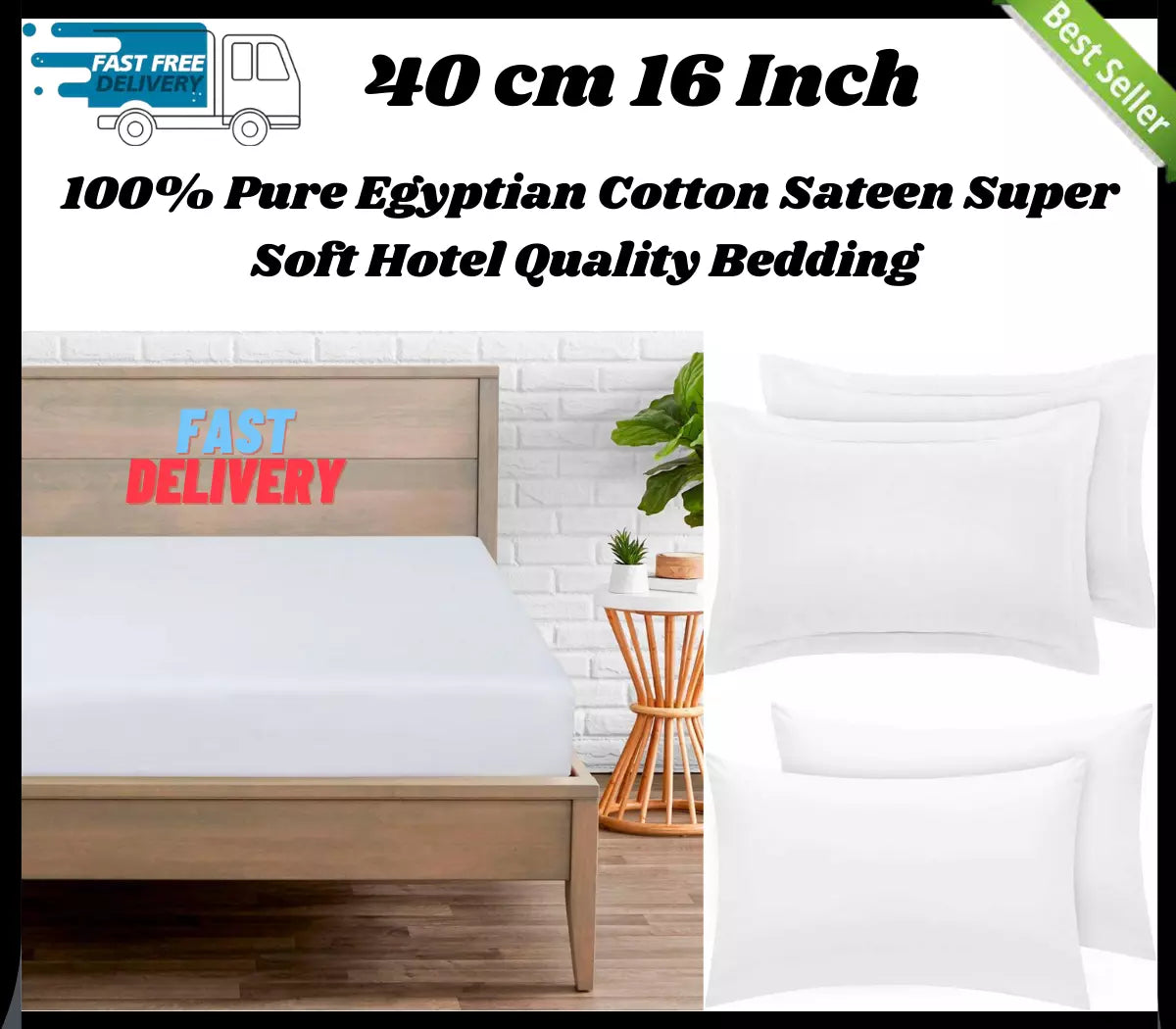 BQC Extra Deep Fitted Sheet – 40cm (16 Inch) Pocket, Ultra Soft Microfiber, Available In Single, Double, King, Super King & Multiple Colors