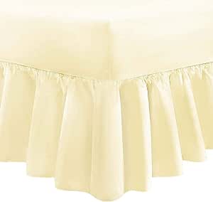 200 Thread 100% Cotton Pleated Valance Sheet , -  Cream