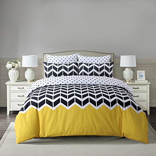 Easy Care Polycotton Reversible Mustard Duvet Covers - Chevron