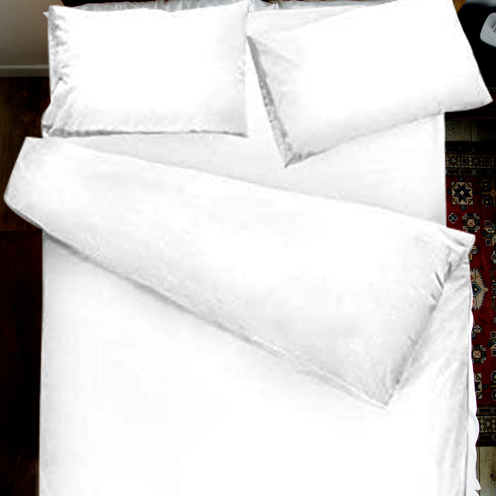 Non Iron Plain Dyed Duvet Cover With Pillow Cases Easy Care Luxury Percale Bed Set - White