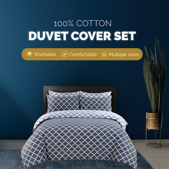 Spades Printed Grey Duvet Cover Set - 100% Cotton for a Stylish Bed DTEX HOMES