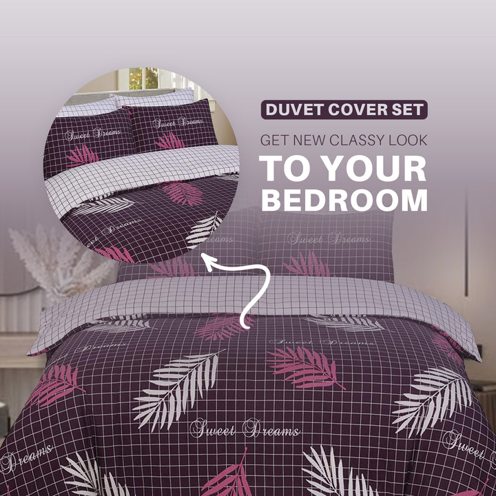 Pure Cotton Reversible Duvet Set - Sweet Dreams Aubergine Quilt Cover Set DTEX HOMES