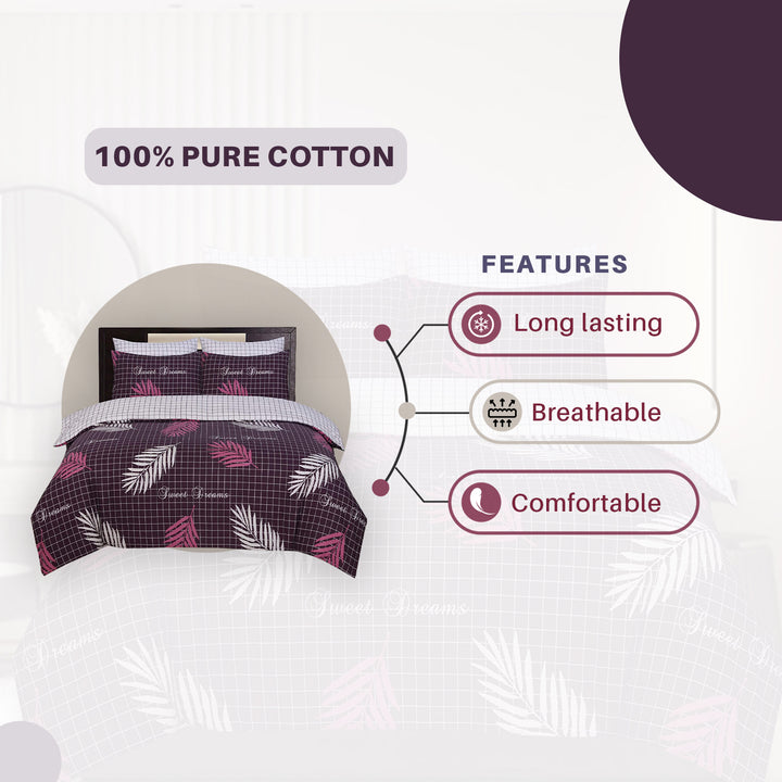 Pure Cotton Reversible Duvet Set - Sweet Dreams Aubergine Quilt Cover Set DTEX HOMES