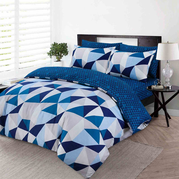 4 Piece Complete Bedding Set Duvet Cover Set With Fitted Bed Sheet & Pillowcases - Geomatric Harmony