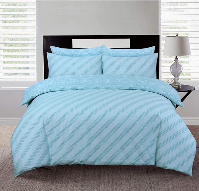 Damask Duck Egg Print Reversible Duvet Cover Set 