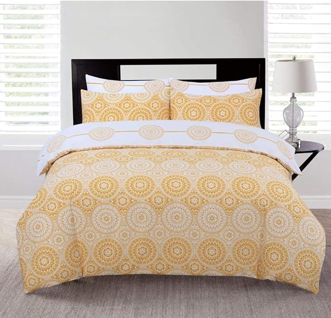 Retro Mustard Print Reversible Cotton Duvet Quilt Cover Set