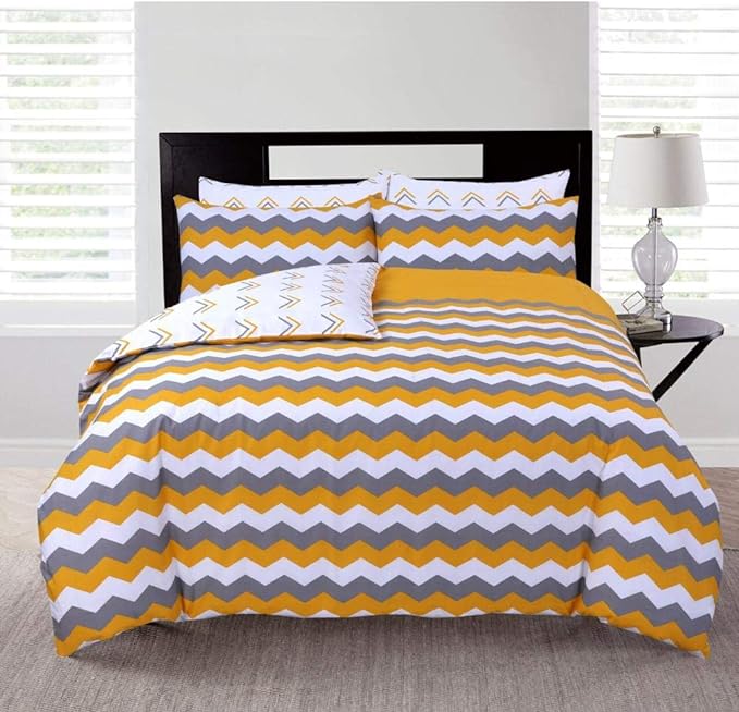 Honey Mustard Print Reversible Cotton Duvet Quilt Cover Set