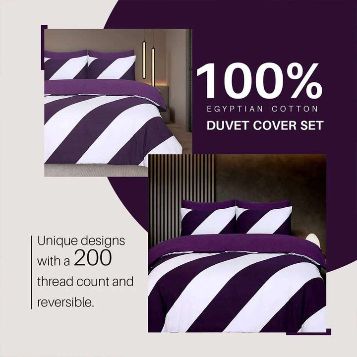 Aubergine Stripes Egyptian Cotton Duvet Cover Set - 200 Thread Count