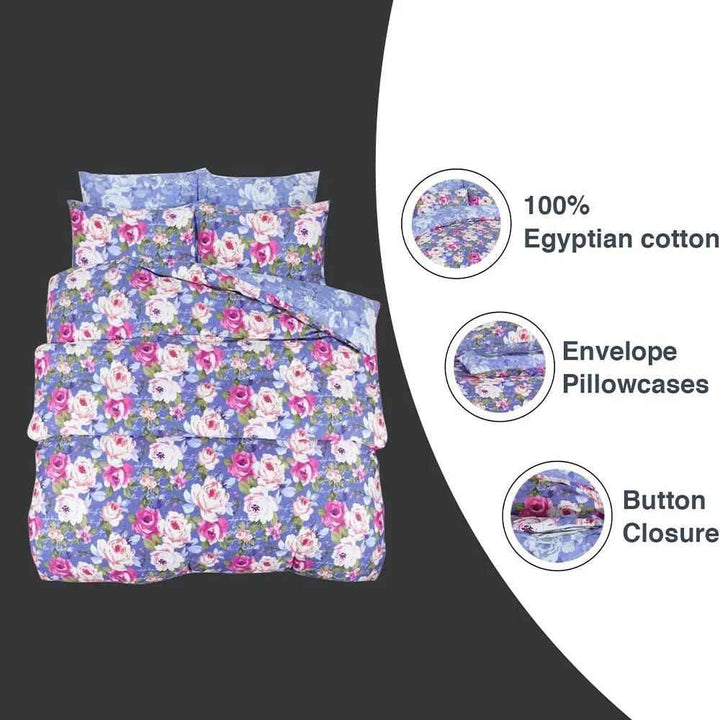Classy Tea Rose Blue Duvet Covers - 220 Thread Count Egyptian Cotton
