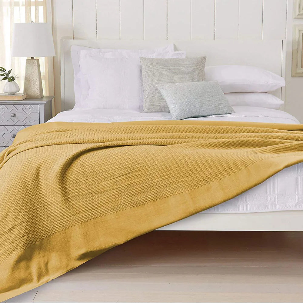 Soft and 100% Cotton Waffle Weave Thermal Blanket
