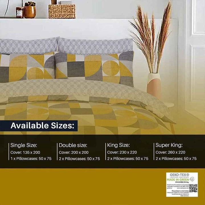 Cotton duvet covers with abstract grey mustard patterns