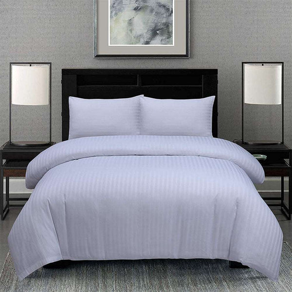 220 Thread Satin Stripes 100% Egyptian Cotton Duvet Cover Set - White