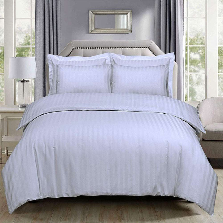 220 Thread Satin Stripes 100% Egyptian Cotton Duvet Cover Set - White