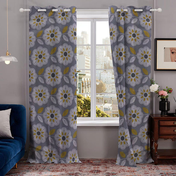 DTEX HOMES Heavy Thick Blackout Curtains Eyelet Ring Top Pair with Tie Back - Daffodil