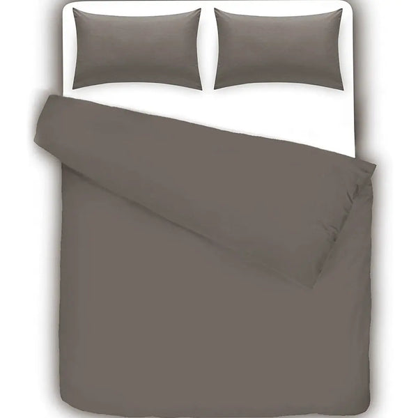 Divine Textiles Non Iron Plain Dyed Duvet Cover With Pillow Cases Easy Care Luxury Percale Bed Set - Grey