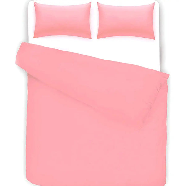 Divine Textiles Non Iron Plain Dyed Duvet Cover With Pillow Cases Easy Care Luxury Percale Bed Set - Pink