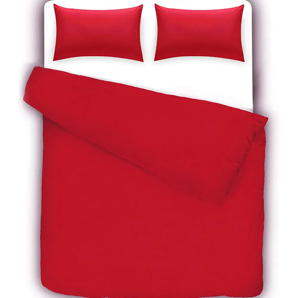 Divine Textiles Non Iron Plain Dyed Duvet Cover With Pillow Cases Easy Care Luxury Percale Bed Set - Red