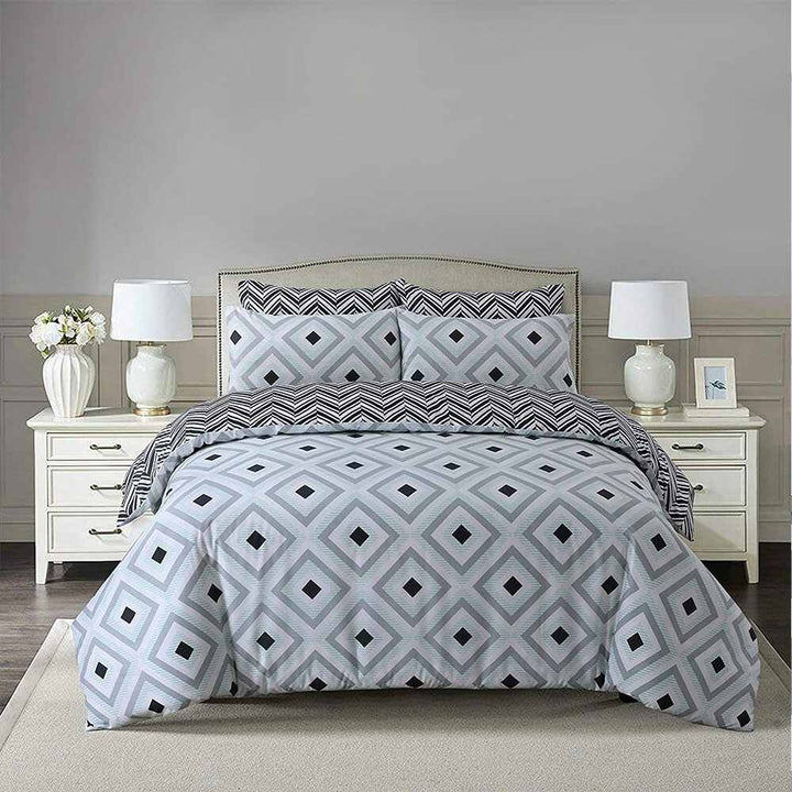 Polycotton Reversible Printed Duvet Cover Set  - Geo Pattern