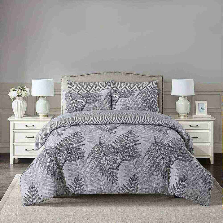 Polycotton Reversible Printed Duvet Cover Set  - Tropical Silver