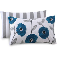 polycotton Reversible  Printed Duvet Cover  - Teal Flower