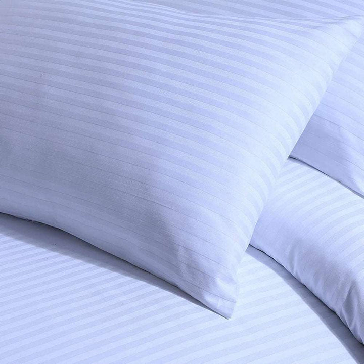 Elegant White Cotton Sateen Stripe Duvet Cover Set with Pillow Cases