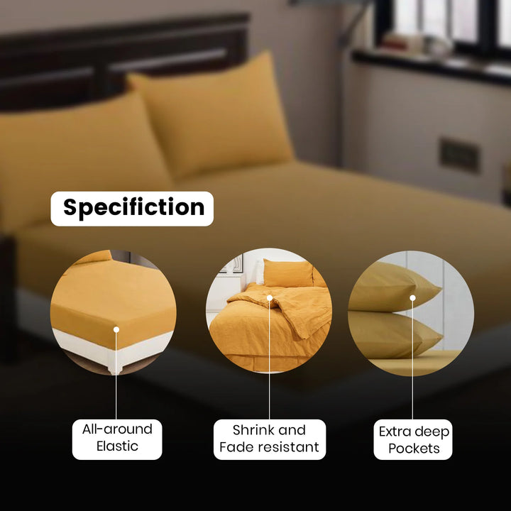 Extra deep fitted sheet for thick mattresses in mustard color