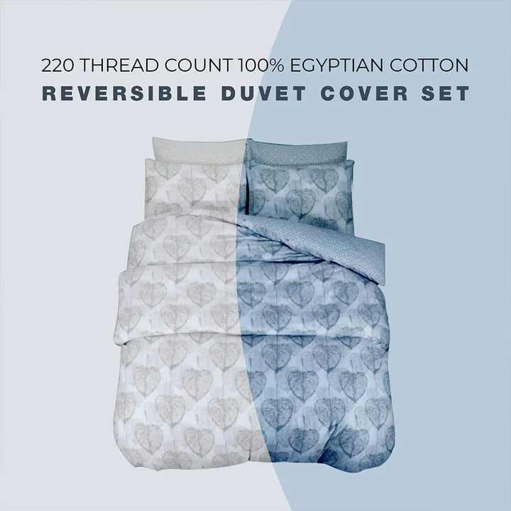 Grey heart leaf pattern Egyptian cotton duvet set