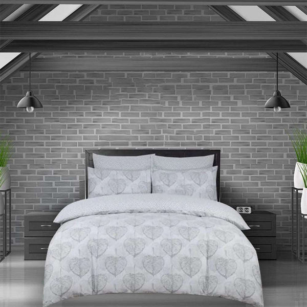 Heart Leaf Grey Duvet Cover Set - 220 Thread - Luxury Egyptian Cotton