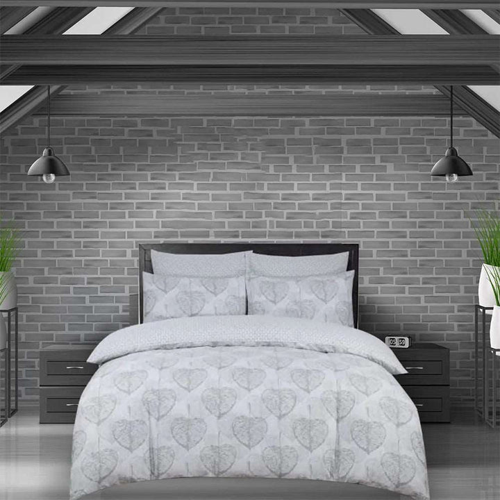 Heart Leaf Grey Duvet Cover Set - 220 Thread - Luxury Egyptian Cotton
