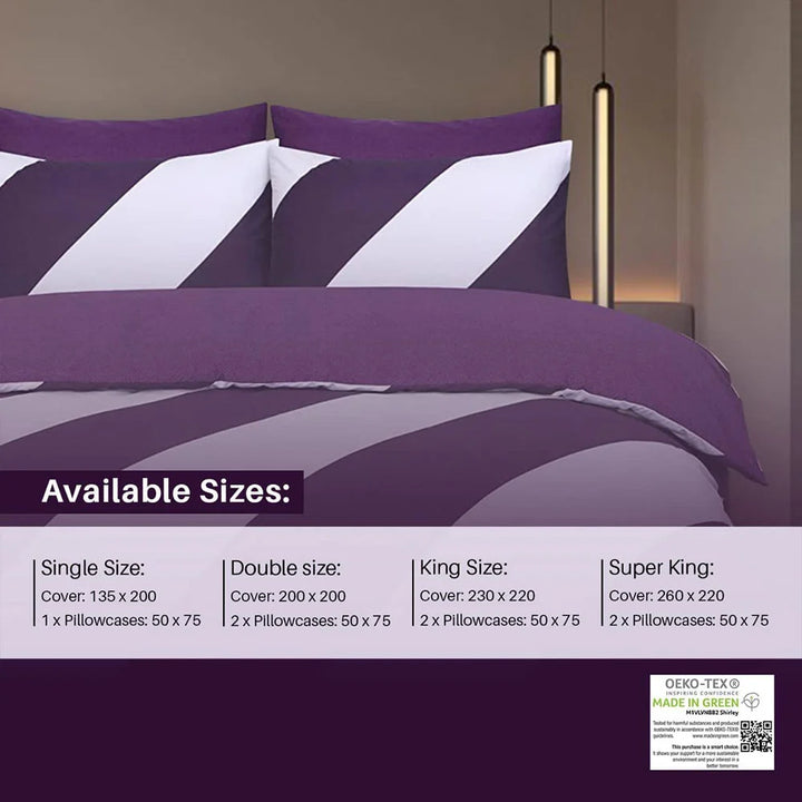 Luxury Egyptian Cotton Stripes Aubergine Duvet Cover Set - 200 Thread Count