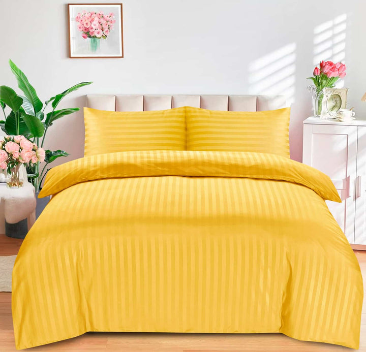 Luxury Striped Bedding Set Duvet Cover Set Quilt Covers and Pillow Cases All Sizes - Mustard
