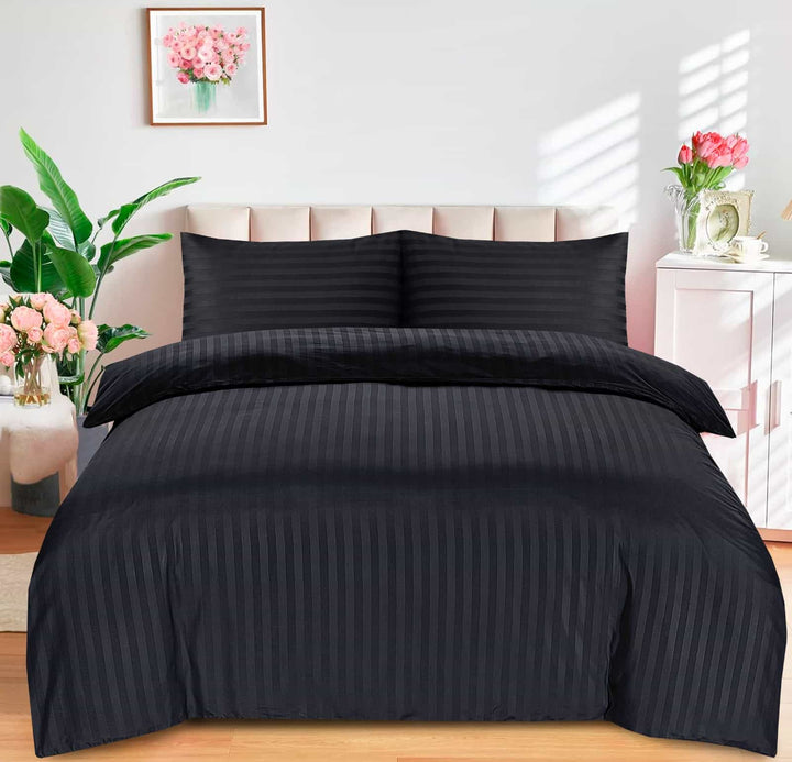 Luxury Stripes Bedding Set Duvet Cover Set Quilt Covers and Pillow Cases All Sizes - Black DTEX HOMES