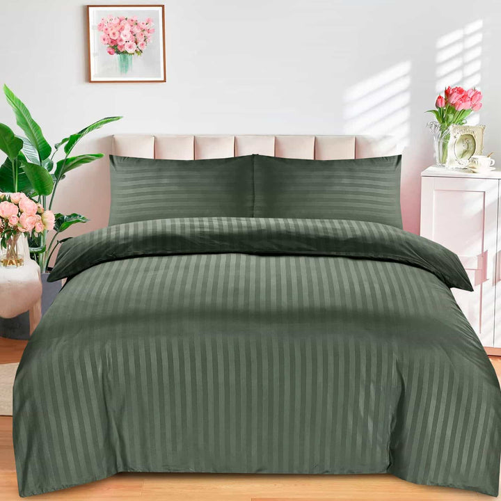 Luxury Stripes Bedding Set Duvet Cover Set Quilt Covers and Pillow Cases All Sizes - Green DTEX HOMES