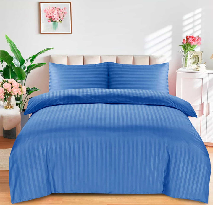 Luxury Stripes Bedding Set Duvet Cover Set Quilt Covers and Pillow Cases All Sizes - Mid Blue DTEX HOMES