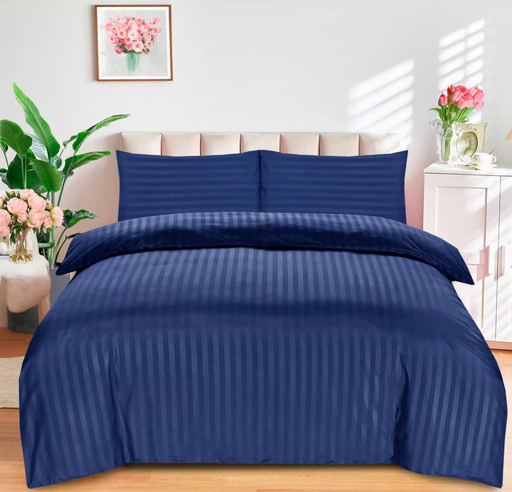 Luxury Stripes Bedding Set Duvet Cover Set Quilt Covers and Pillow Cases All Sizes - Navy Blue DTEX HOMES