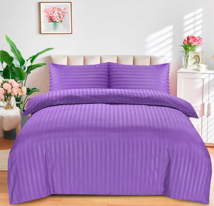 Luxury Stripes Bedding Set Duvet Cover Set Quilt Covers and Pillow Cases All Sizes - Purple DTEX HOMES