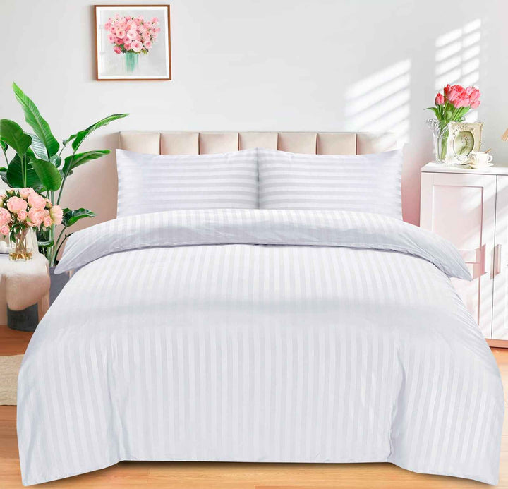 Luxury Stripes Bedding Set Duvet Cover Set Quilt Covers and Pillow Cases All Sizes - White