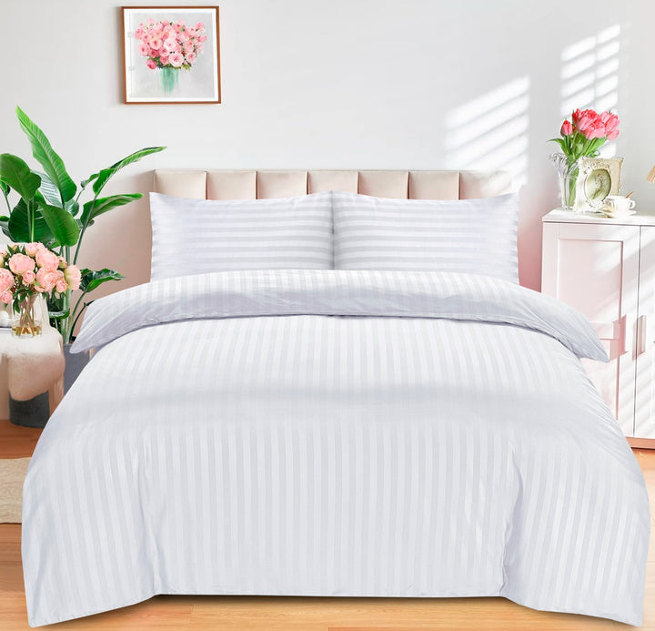 Luxury Stripes Bedding Set Duvet Cover Set Quilt Covers and Pillow Cases All Sizes - White DTEX HOMES