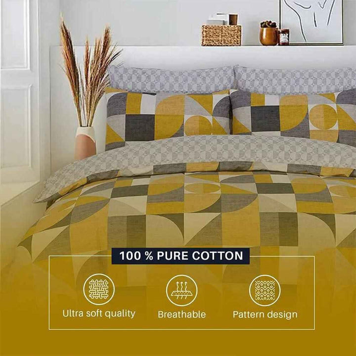 Luxury geometric bedding in grey and mustard tones