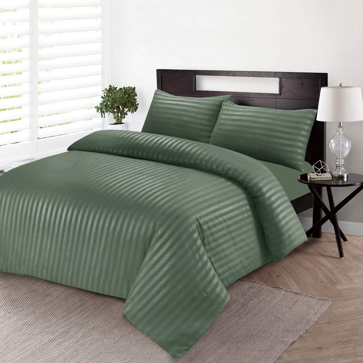 Luxury green striped duvet cover set UK