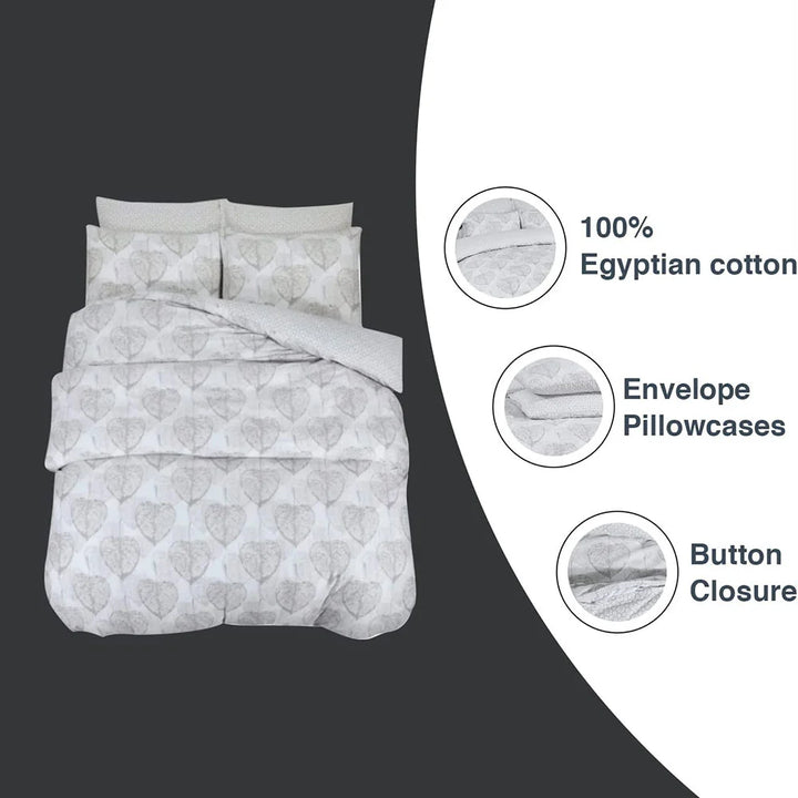 Luxury grey duvet cover with heart leaf design