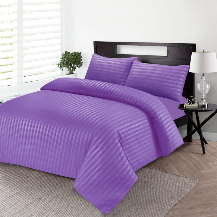 Luxury purple striped duvet cover set