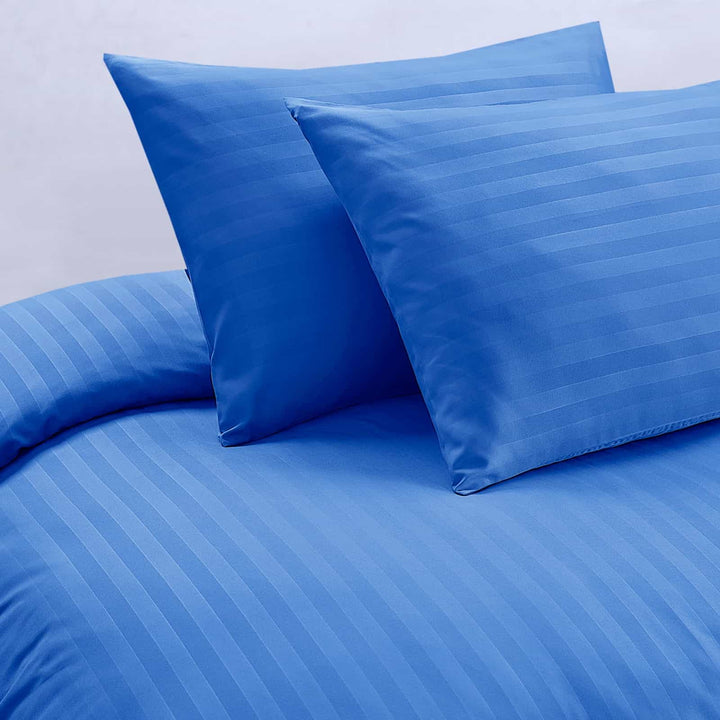 Mid Blue Soft cotton striped duvet cover set with Pillow cases