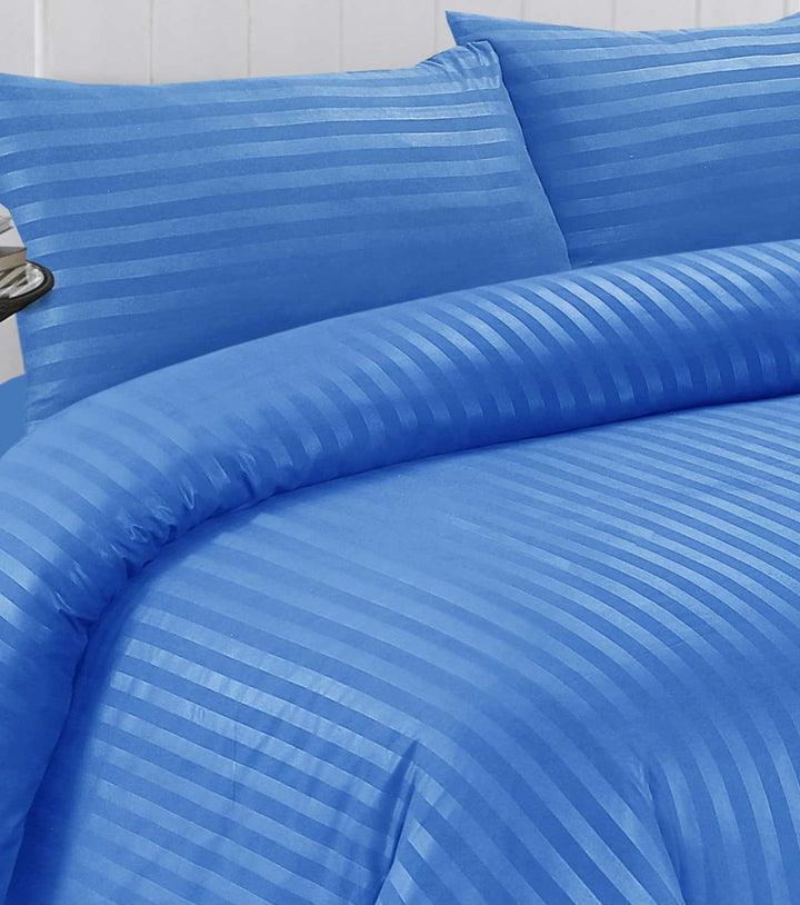 Mid blue striped bedding set double