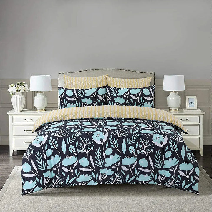 Polycotton Reversible Printed Duvet Cover Set  - Botanic DTEX HOMES