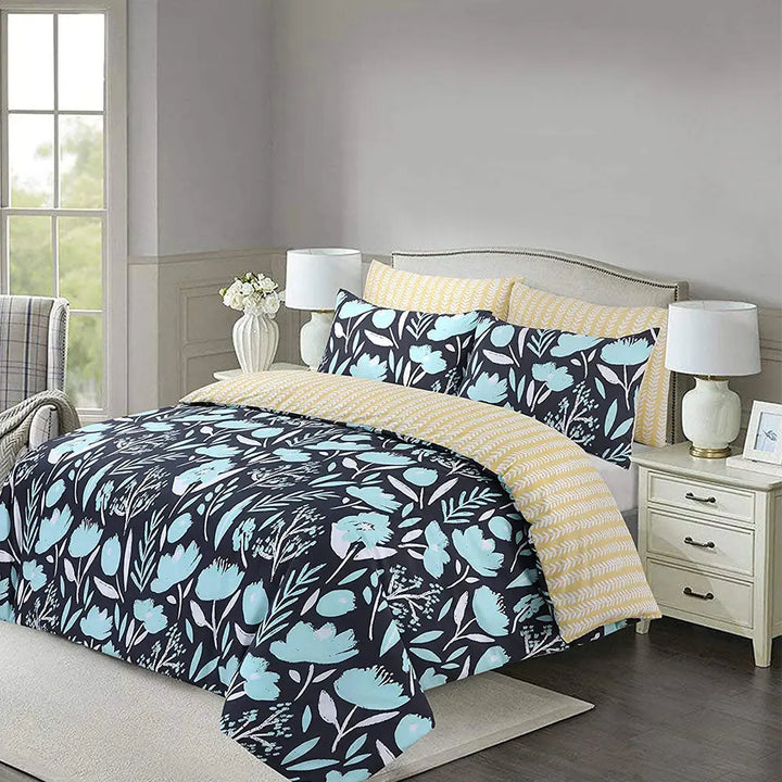 Polycotton Reversible Printed Duvet Cover Set  - Botanic DTEX HOMES