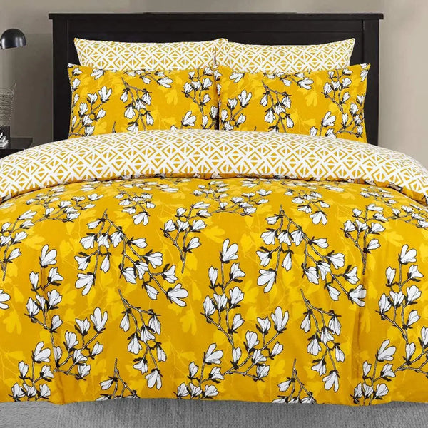 Polycotton Reversible  Printed Duvet Cover Set  - Spring Mustard DTEX HOMES