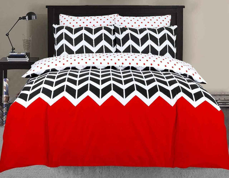 Polycotton Reversible Black and Red Duvet Cover - Chevron Printed set
