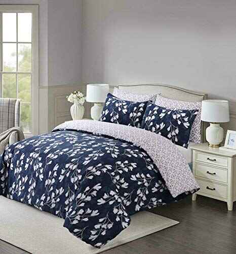 Polycotton Reversible Printed Duvet Cover Set - Spring Blue